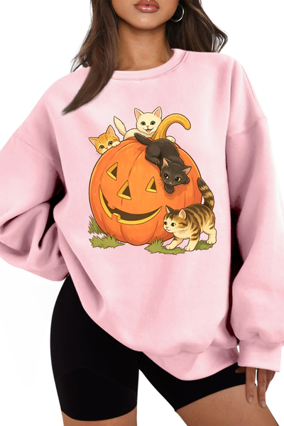 Women Fall Clothing Halloween Cat Pumpkin Sweatshirt