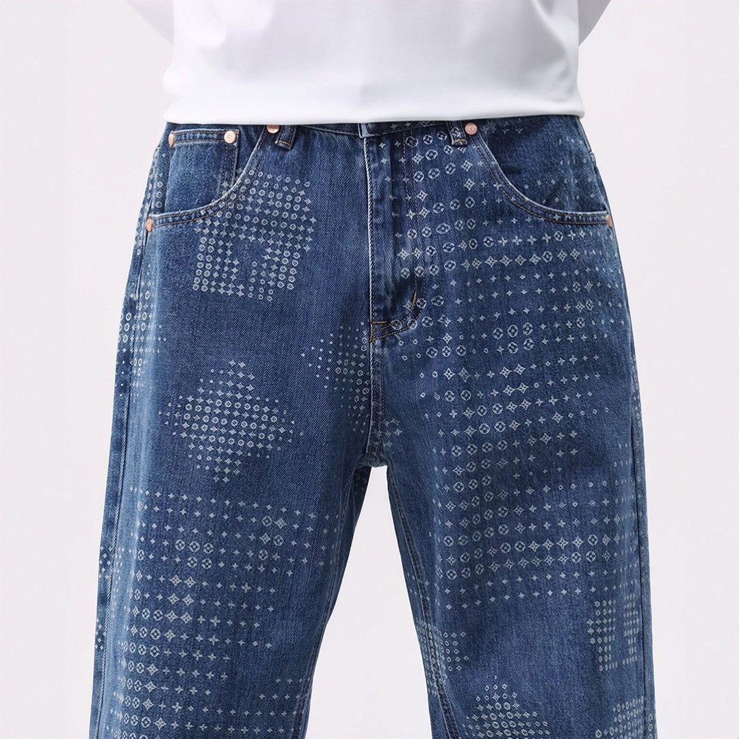 Men's Spring Bandana Print Wide Leg Denim Jeans