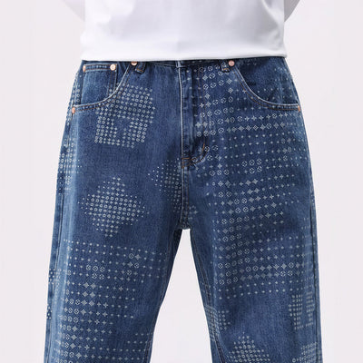 Men's Spring Bandana Print Wide Leg Denim Jeans