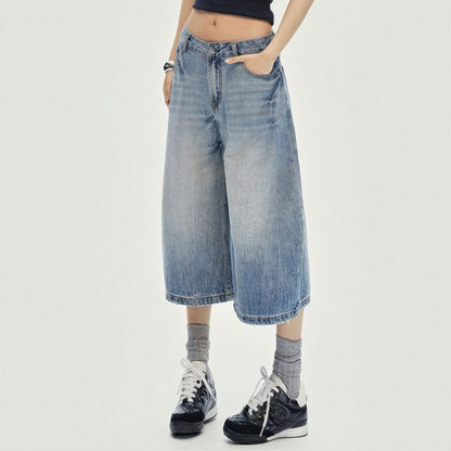Women's Summer Gradient Washed Balloon Denim Capri Pants