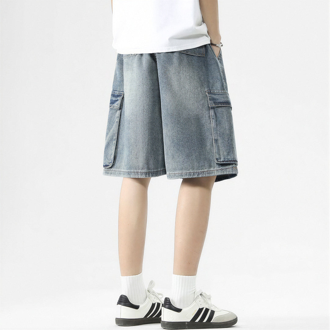Men's Summer Light Wash Carpenter Baggy Denim Shorts