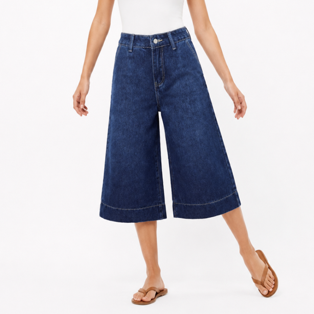 Women's High Waist Wash Wide Leg Cropped Jeans