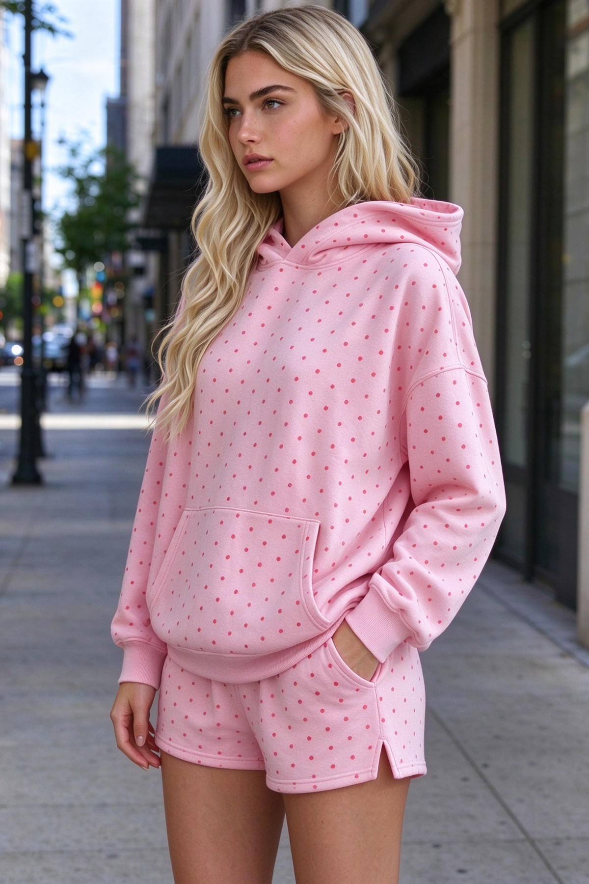 Women's Fall Polka Dot Hooded Two Piece Casual Set