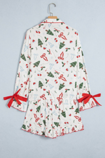 Women's Christmas Collared Bow Tie Two Piece Set