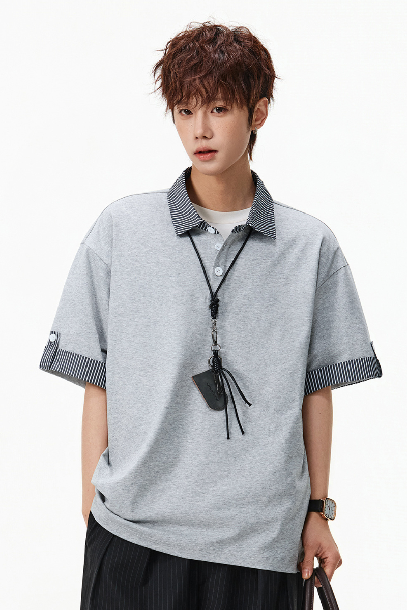 Men's Summer Cuff Contrast Mock Layer Miu Polo