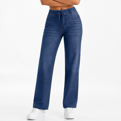 Women's High Waist Drawstring Wide Leg Jeans