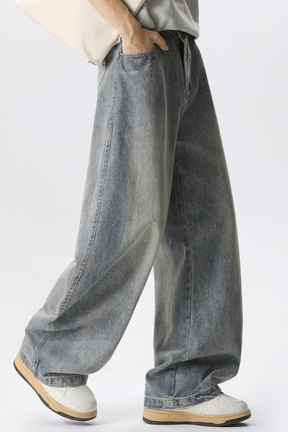 Men's Spring Summer Washed Vintage Wide Curved Jeans