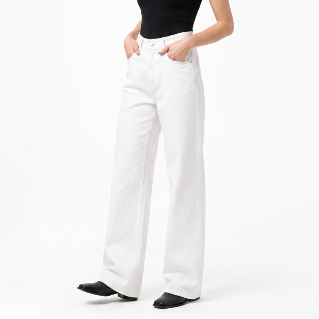 Women's Pure White High Waist Wide Leg Jeans