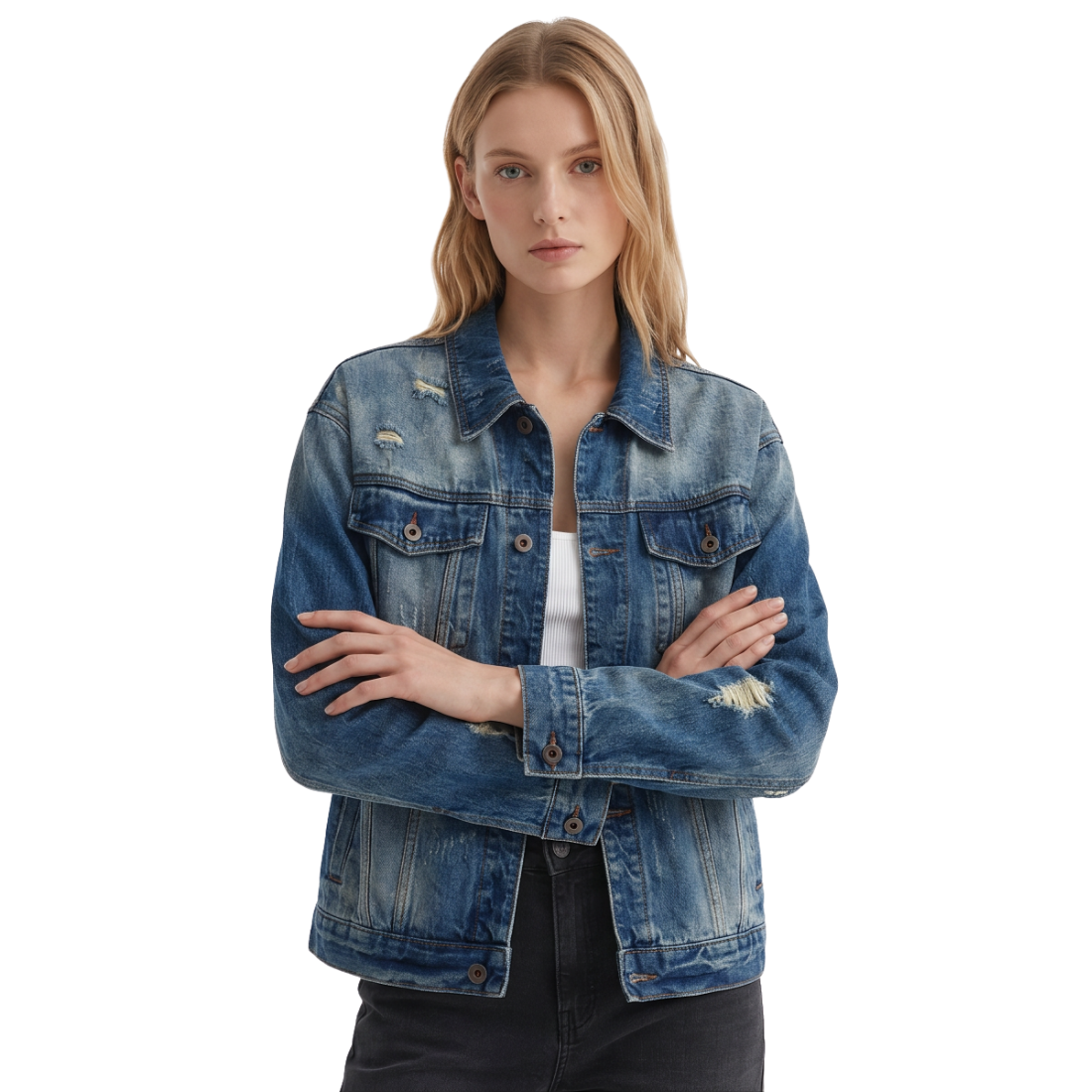 Women's Distressed Wash Denim Jacket