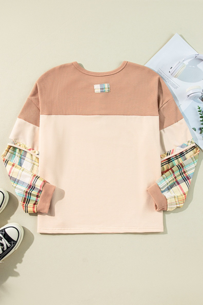 Women Fall Clothing Plus Size Plaid Sleeve Henley Top