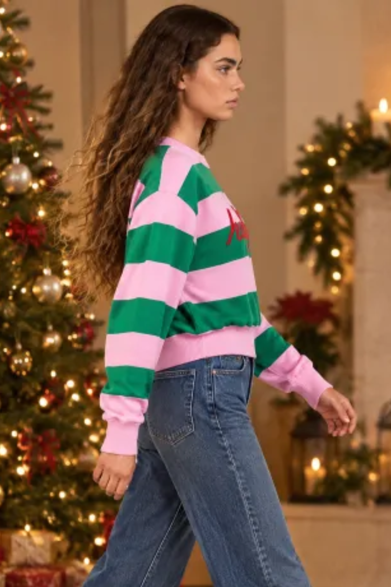 Women's Christmas Letter Color Block Crew Neck Sweatshirt