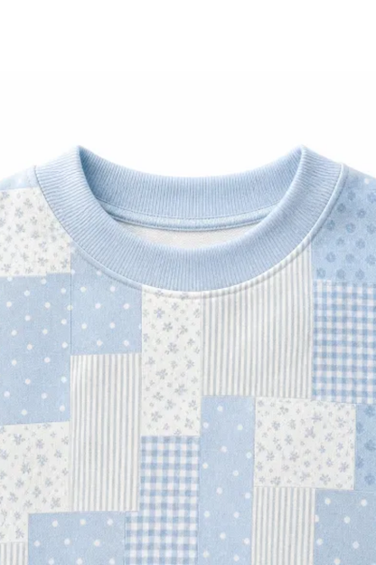 Women Spring Patchwork Print Cropped Mock Neck Sweatshirt