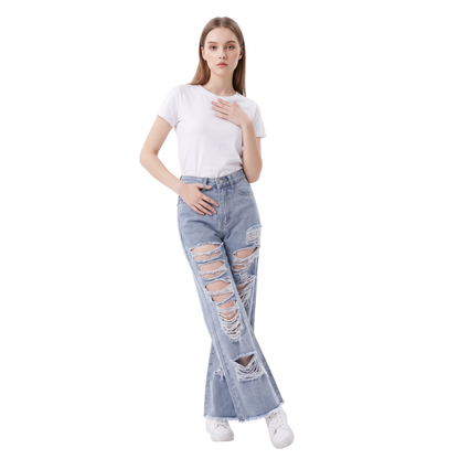 Women's High Waist Distressed Wide Leg Jeans