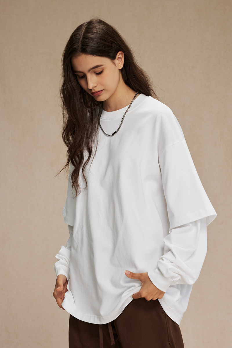 Women's Cotton Patchwork Faux Two-Piece Sweatshirt