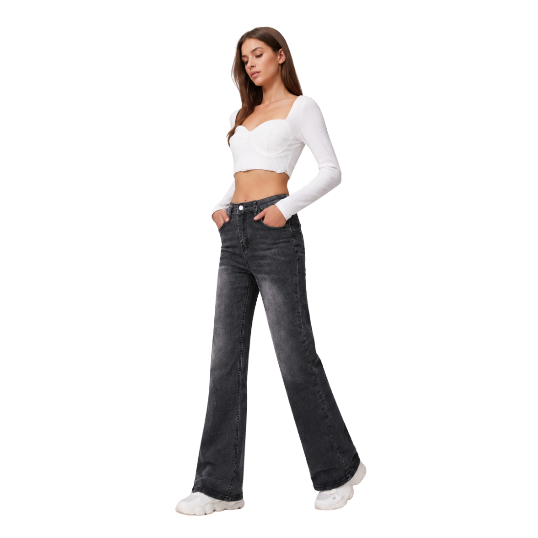 Women's Vintage Wash Stretch Straight Leg Jeans