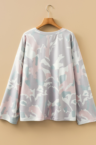 Women Fall Clothing Plus Size Pastel Camo Sweatshirt