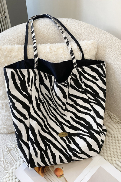 Women Fall Reversible Leopard Plaid Large Capacity Tote Bag