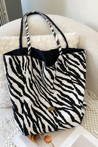 Women Fall Reversible Leopard Plaid Large Capacity Tote Bag
