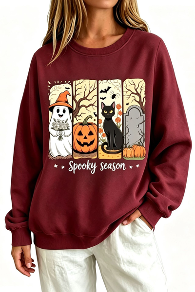Women Fall Clothing Halloween Spooky Ghost Cat Sweatshirt