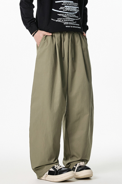 Men's Spring Pleated Japanese Street Loose Curved Wide Pants
