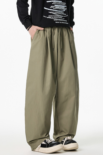 Men's Spring Pleated Japanese Street Loose Curved Wide Pants
