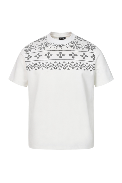Men's Summer 320g Mock Neck Fair Isle Jacquard Vintage Tee