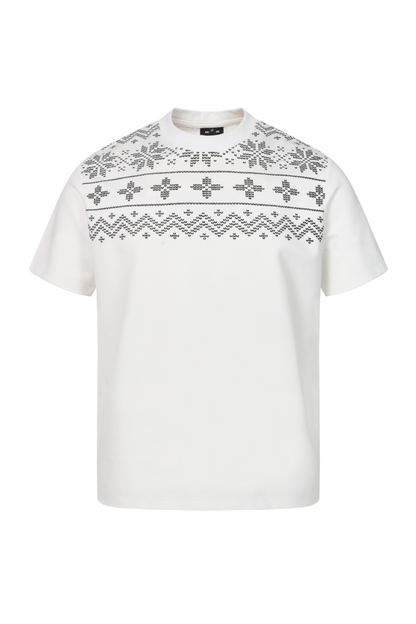 Men's Summer 320g Mock Neck Fair Isle Jacquard Vintage Tee
