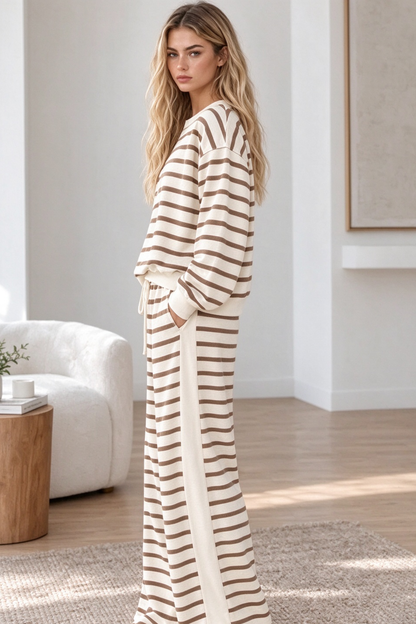 Women's Fall Striped Colorblock Drawstring 2 Piece Set