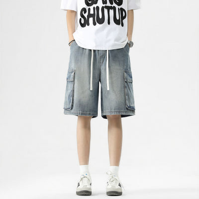 Men's Summer Light Wash Carpenter Baggy Denim Shorts