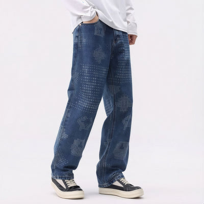 Men's Spring Bandana Print Wide Leg Denim Jeans