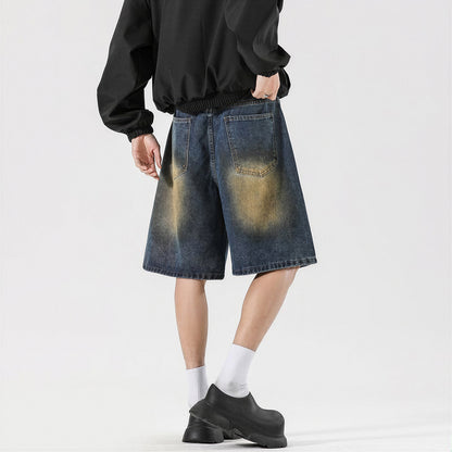 Men's Summer Gradient Ripped Drawstring Denim Shorts