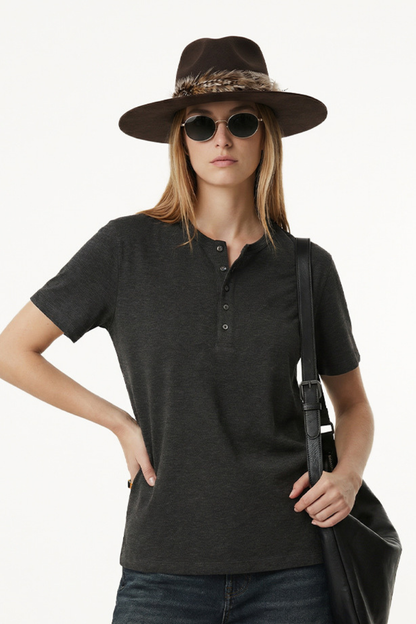 Women's Summer Button Placket Oversized Tee - Natural Fabric