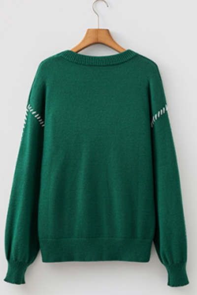 Women's Christmas Towel Embroidery Letter Crew Neck Pullover Sweater