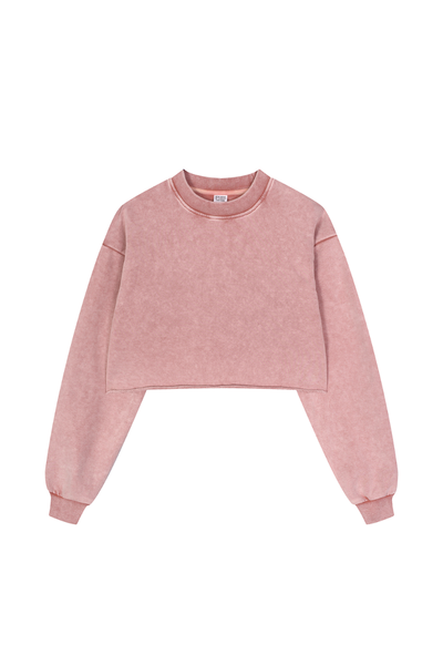 Women Fall Clothing Heavy Snow Washed Cropped Sweatshirt