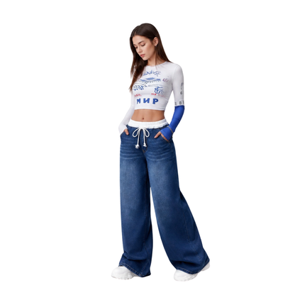 Women's Drawstring Waist Wide Leg Jeans