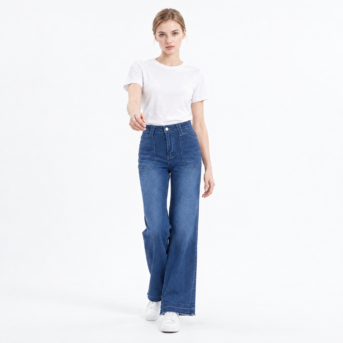 Women's Blue High Waist Wide Leg Jeans