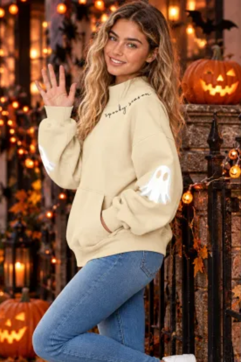 Women Fall Clothing Halloween Ghost Mock Neck Sweatshirt