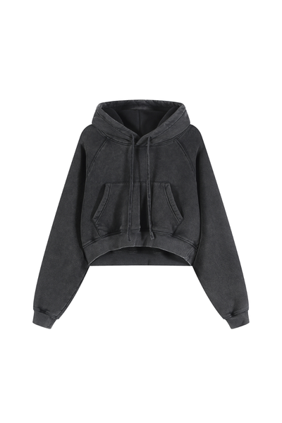 Women Fall Clothing Fleece Lined Washed Cropped Hoodie