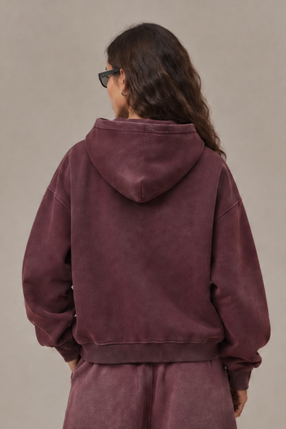 Women Fall Clothing Spray Wash Distressed Zip Hoodie