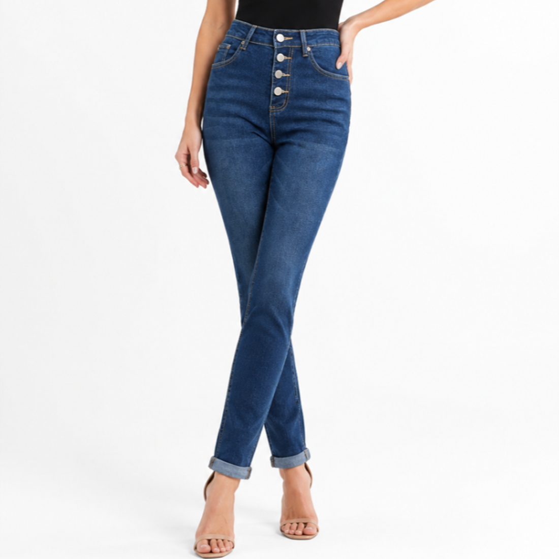 Women's High Waist Stretch Button Fly Skinny Jeans
