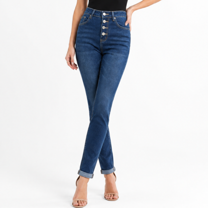 Women's High Waist Stretch Button Fly Skinny Jeans