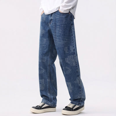 Men's Spring Bandana Print Wide Leg Denim Jeans