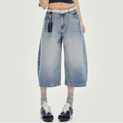 Women's Summer Gradient Washed Balloon Denim Capri Pants
