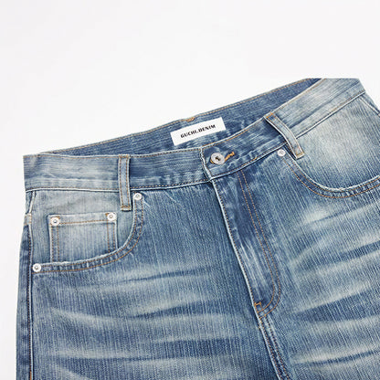 Men's Spring Gradient Blue Cat Whisker Balloon Denim Jeans