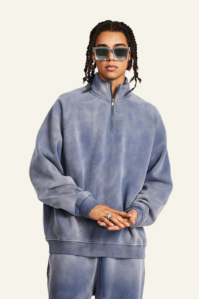 Men's Stand Collar Half Zipper Fleece-Lined Sweatshirt