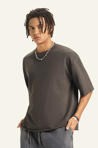 Men's Streetwear Solid Color Raw-Edge Short Sleeve T-Shirt