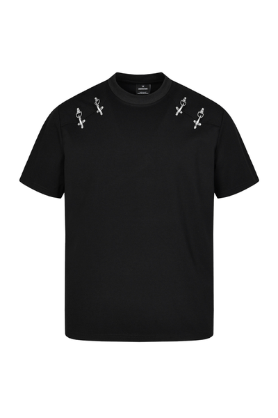 Men's Summer Heavy Solid Crewneck Flight Button Loose Tee