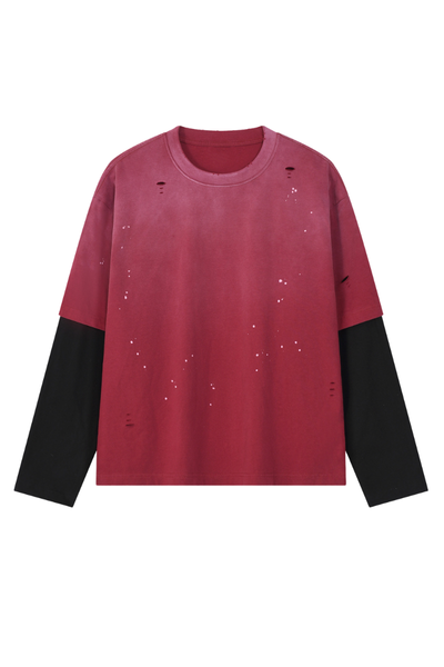 Women's Summer Distressed Layered Ripped Long-Sleeve Tee