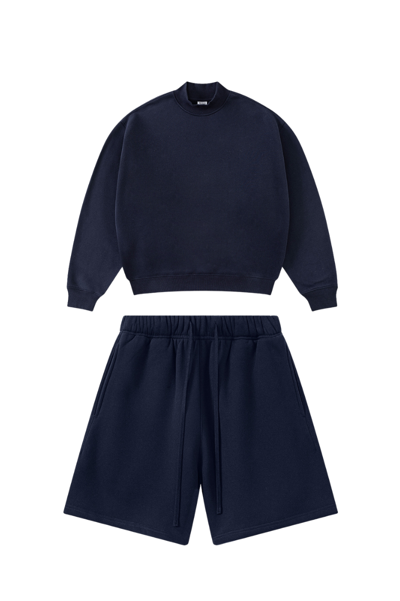 Men's Winter Boxy Fleece Mock Neck Straight Shorts Set