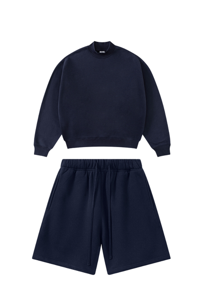 Men's Winter Boxy Fleece Mock Neck Straight Shorts Set